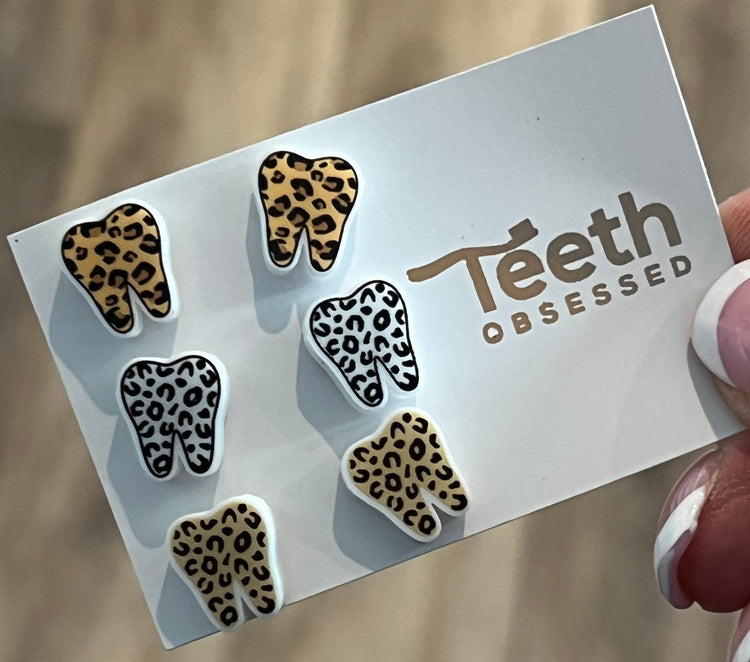 Leopard Teeth Earrings, Cheetah Tooth Earrings, Leopard Tooth Earrings, Dental Earrings, Dental Hygiene Gift