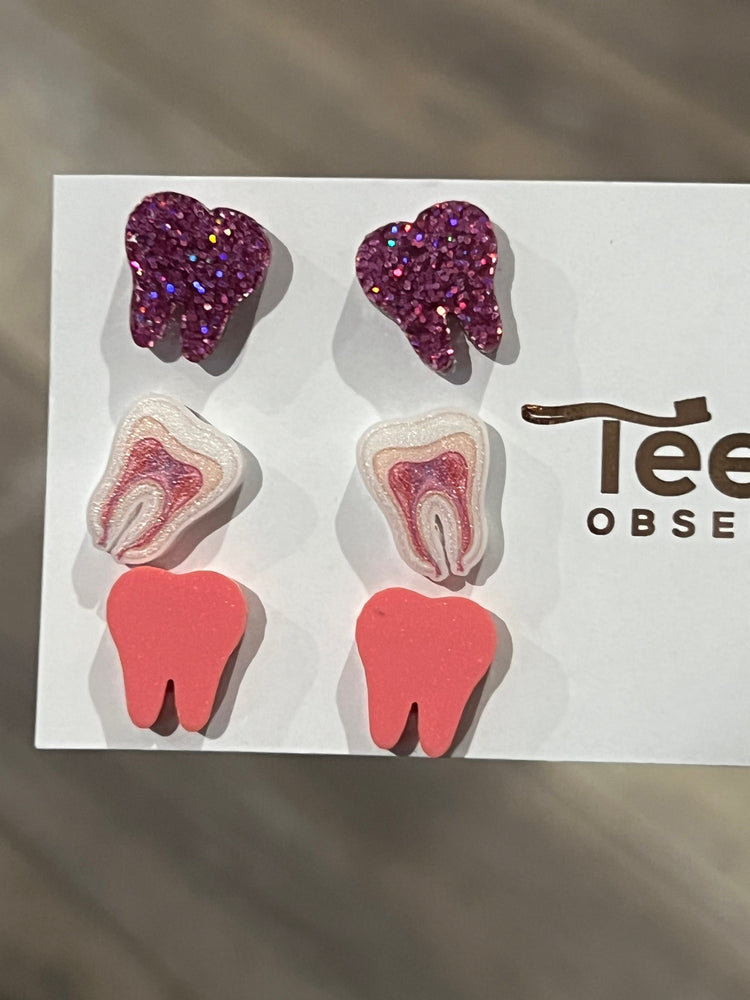 Tooth Earrings, Teeth Earrings, Dental Earrings, Dental studs, Dental Gift, Rct, Pink Tooth Earrings