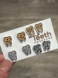Glitter Cheetah Tooth Stud Earrings: Dental Hygienist Gift