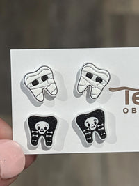Halloween Earrings, Glow in the Dark, Ghost, Bat, Pumpkin, Skull, Spider & Tooth Polymer Clay Studs, Cute Spooky Jewelry, Handmade Gift