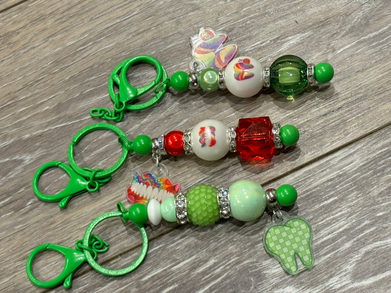 Dental Keychain: Denture, Caterpillar and Green Check