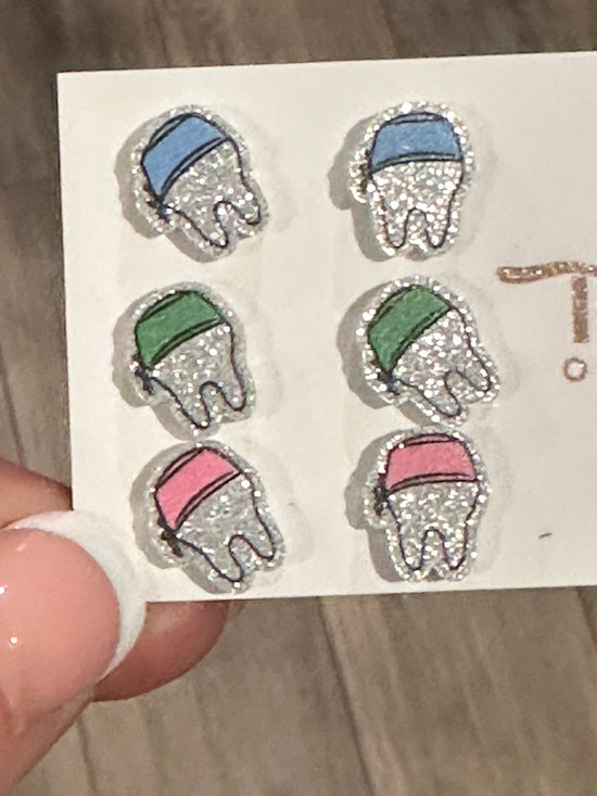 Scrub Cap Earrings: Blue, Green, and Pink