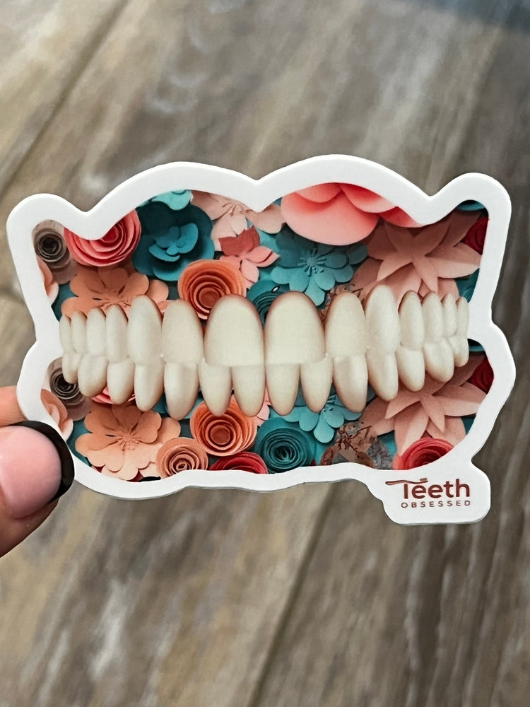 Dental Sticker, Denture Sticker, Dentist Sticker, Dental Cling, Flower Denture, Dental Hygiene Gift, Dental Gift, Tooth Sticker, Teeth
