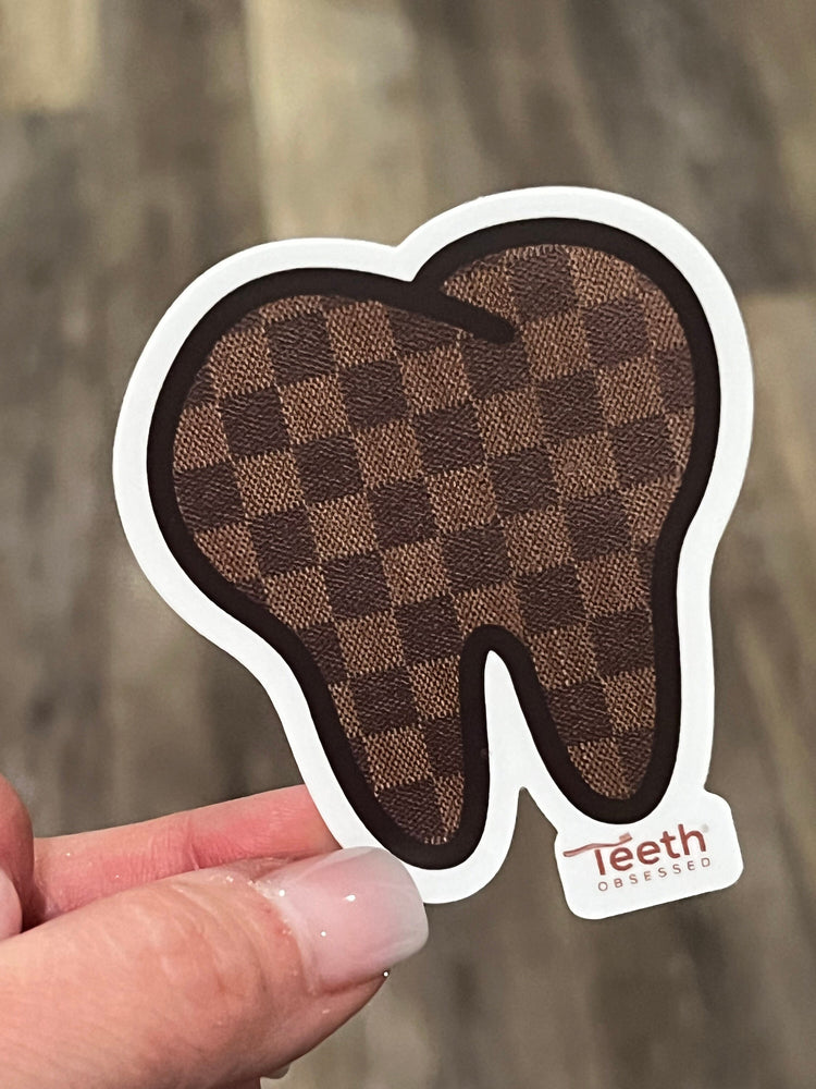 Brown Check Molar Sticker, Dental Sticker, Tooth Sticker, Dental Hygiene Sticker, Dental Assistant Sticker, Dental Gift