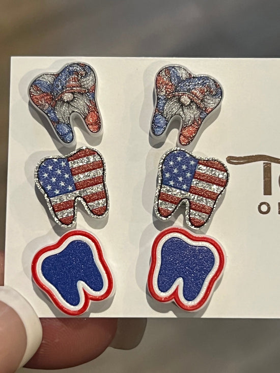 American Flag Tooth Earrings