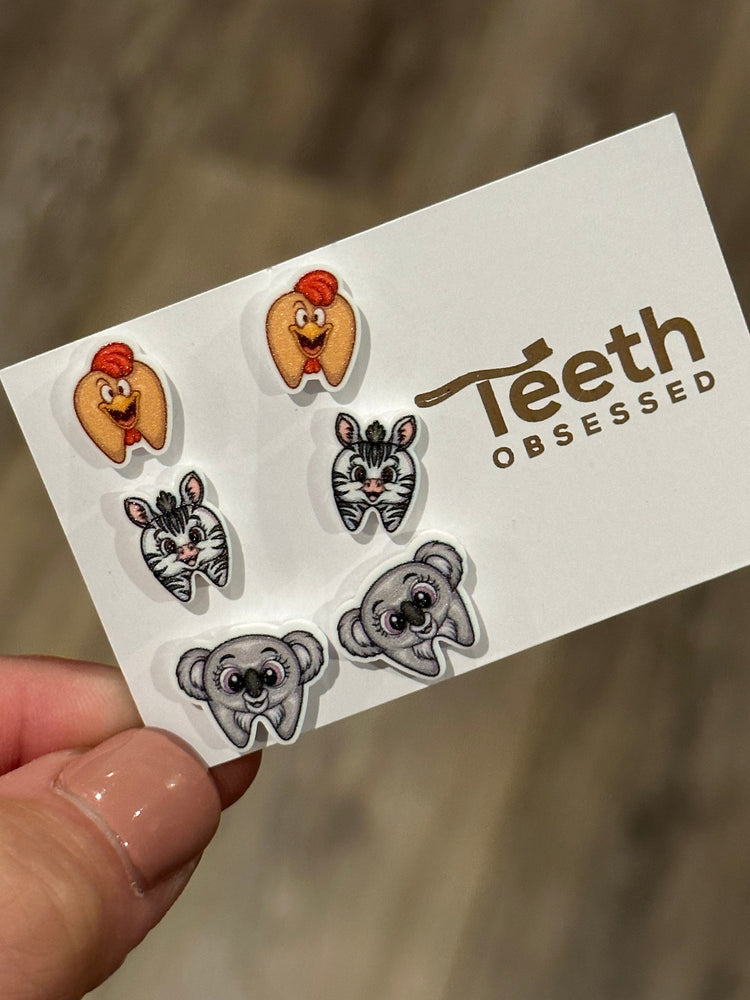 Dental Earrings, Tooth Earrings, Koala Tooth Earrings, Chicken Dental Earrings, Zebra Teeth Earrings