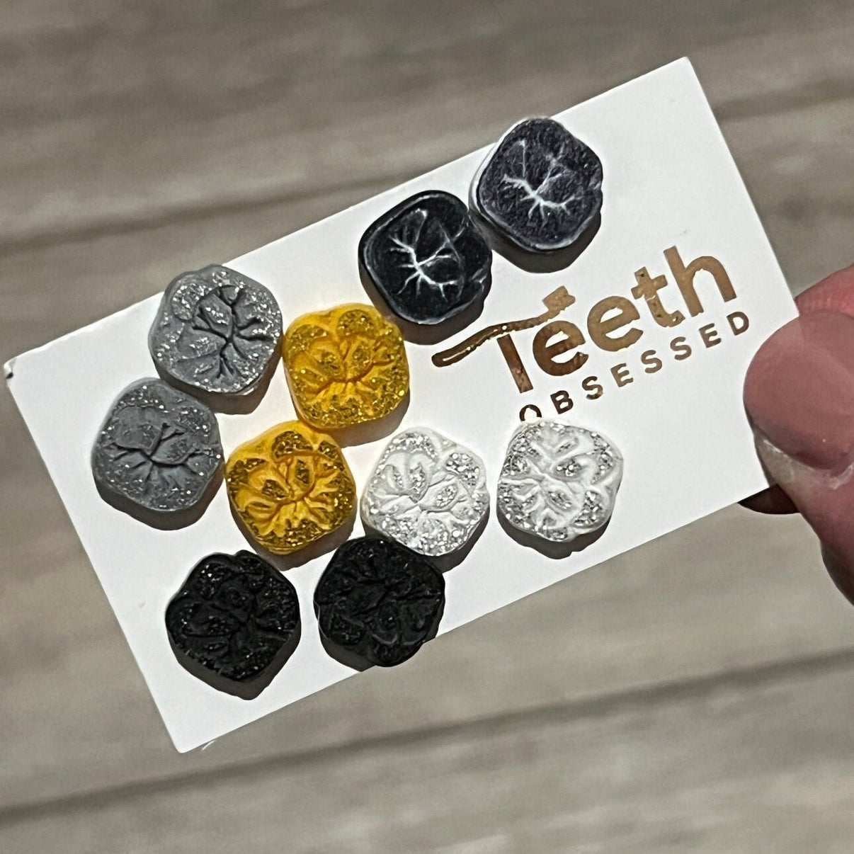 Glitter Molar Stud Earrings: Hypoallergenic Dental Jewelry Gift