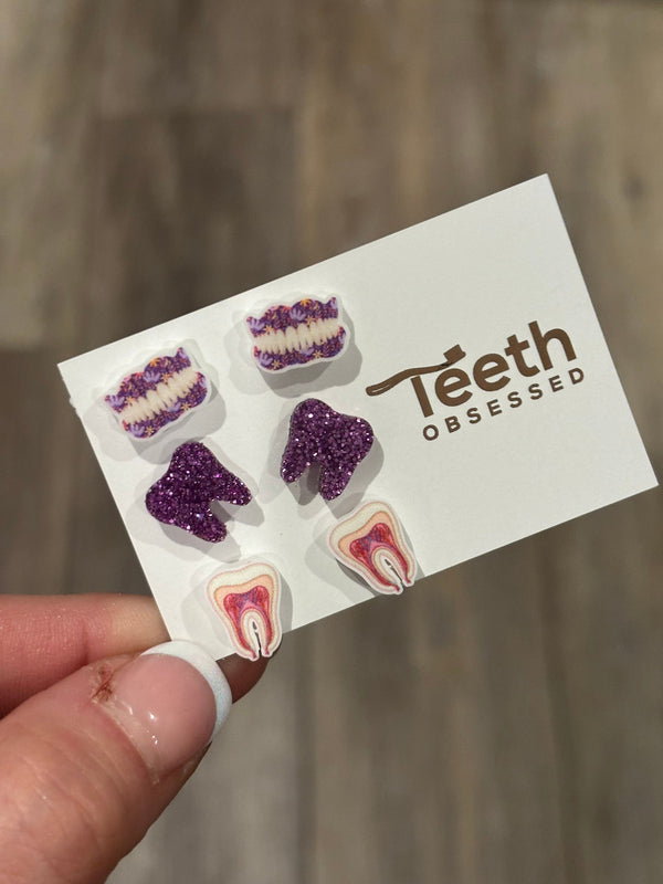 Purple Trio Tooth Earrings