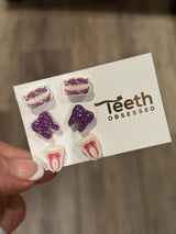 Purple Trio Tooth Earrings