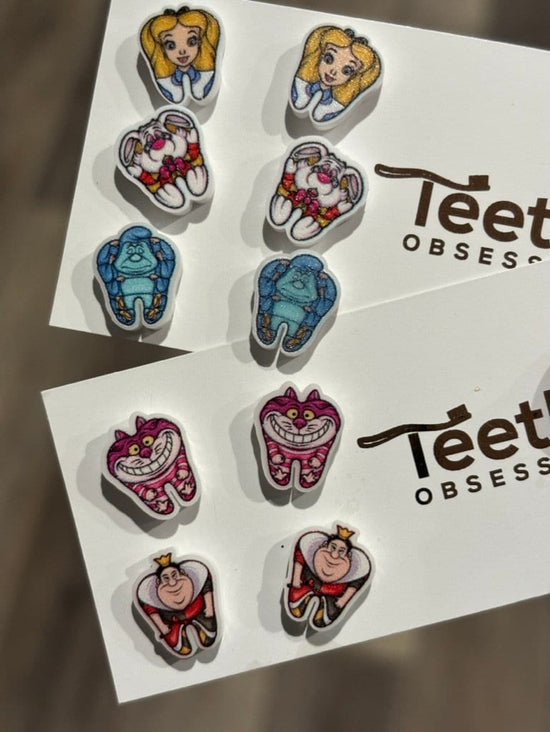 Wonderland Teeth Earrings: Queen, Caterpillar, Alice, Rabbit and Cat