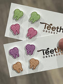 Checked Tooth Earrings: Green, Pink, Purple and Orange