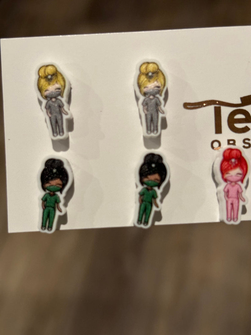 Dental Team Earrings in Pink, Green and Grey