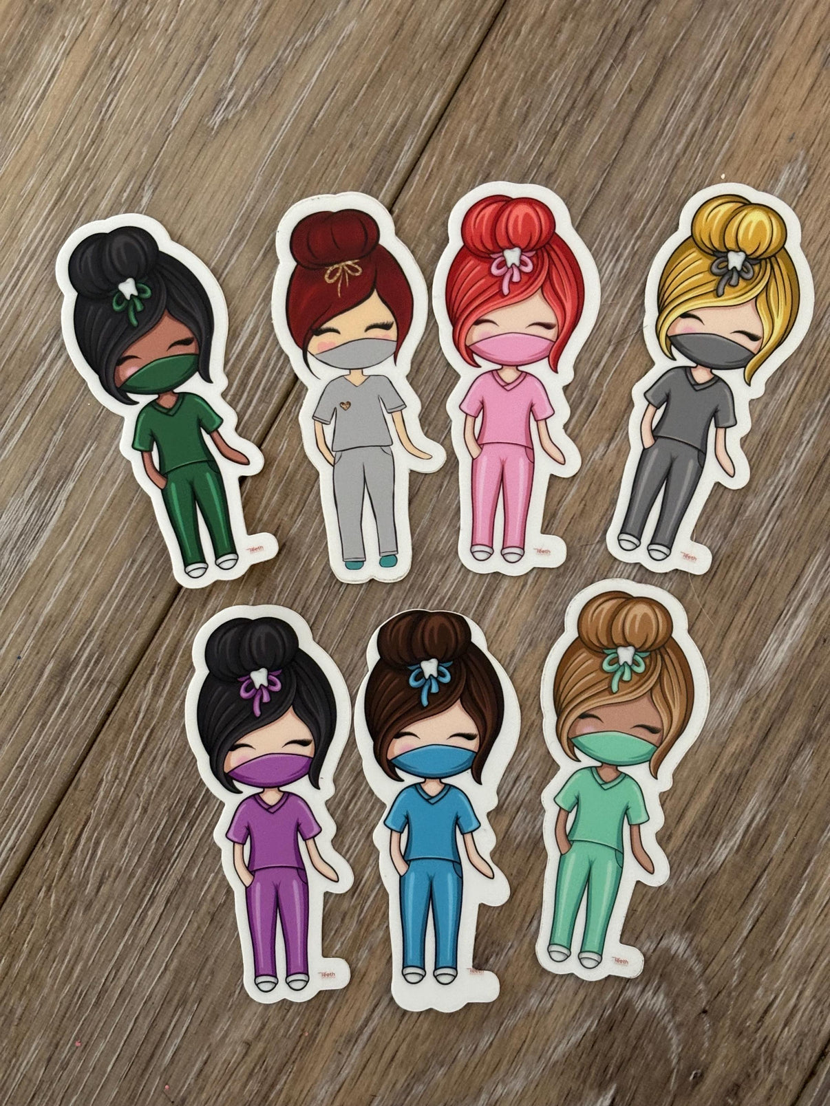 Set of dental team stickers featuring colorful designs from Teeth Obsessed, ideal for decorating dental office materials.