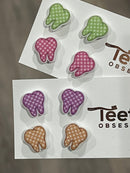 Checked Tooth Earrings: Green, Pink, Purple and Orange