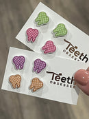 Checked Tooth Earrings: Green, Pink, Purple and Orange