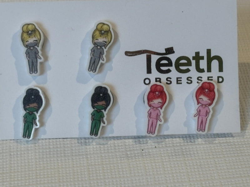 Dental Team Earrings in Pink, Green and Grey