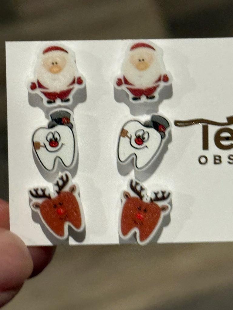 Santa, Rudolph, Frosty Dental Earrings