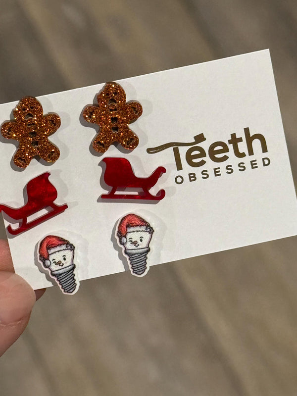 Christmas Dental Earrings, Gingerbread Man Earrings, Gingerbread Tooth Earrings, Gingerbread Teeth Earrings, Dental Gingerman, Dentist