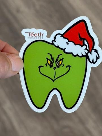 Grinch Tooth Sticker, Dental Grinch Sticker, Christmas Tooth Cling, Dental Hygiene Gift, Grinch Teeth Sticker