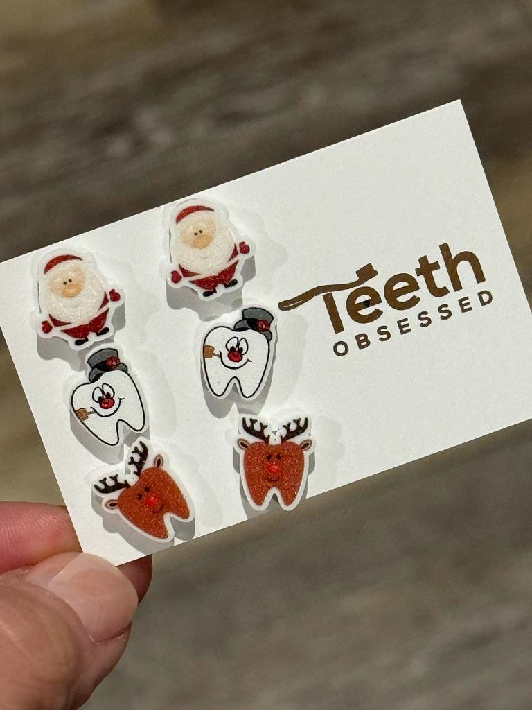 Santa, Rudolph, Frosty Dental Earrings