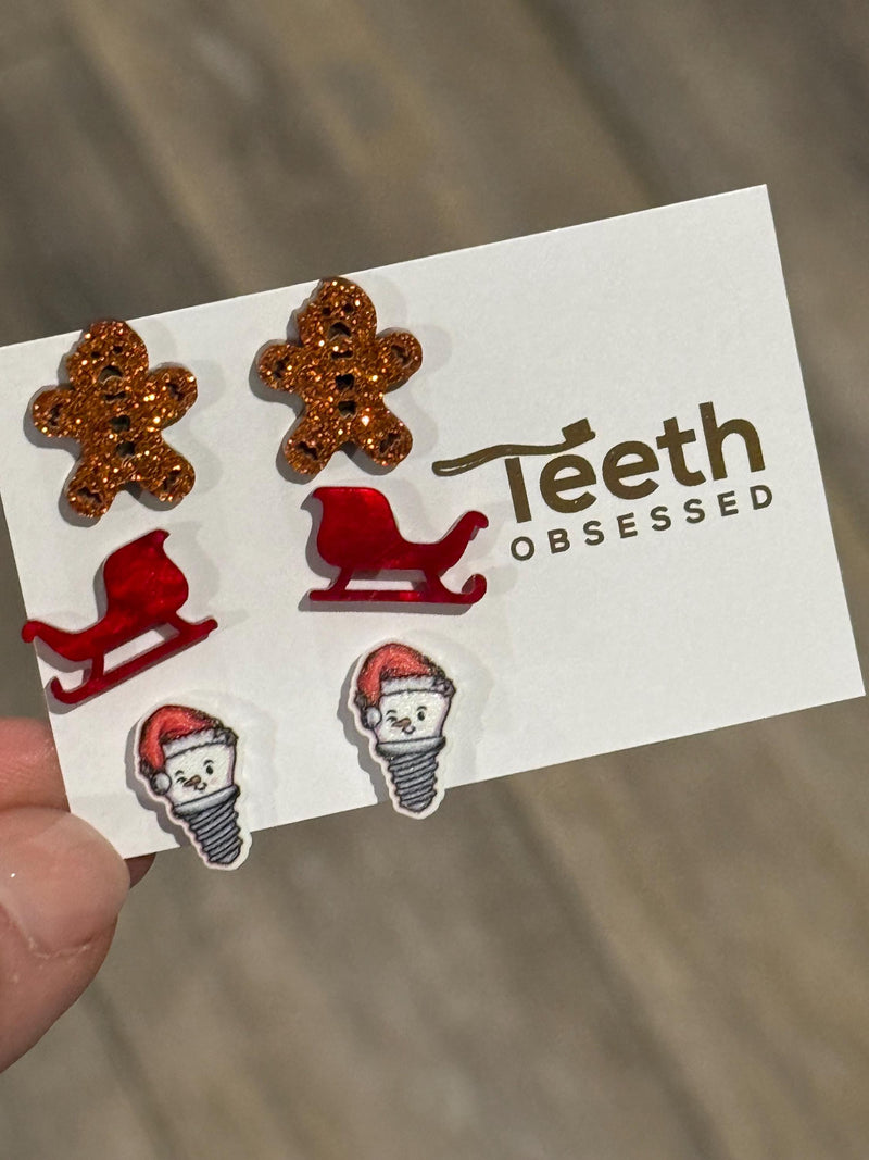 Christmas Dental Earrings, Gingerbread Man Earrings, Gingerbread Tooth Earrings, Gingerbread Teeth Earrings, Dental Gingerman, Dentist