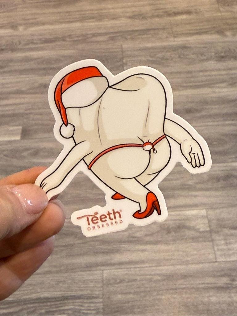 Santa Flossy Sticker, Christmas Tooth Sticker, Dental Assistant Sticker, Dental Hygiene Gift, Dental Christmas Gift, Mrs. Floss Sticker