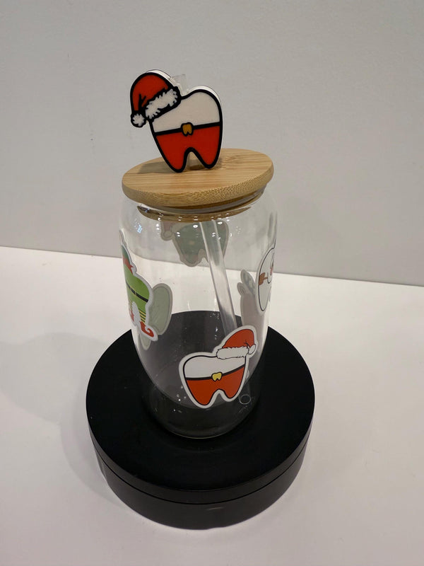 Christmas Tooth with Santa Tooth Top Topper, Christmas Teeth Glass, Dental Cup, Dental Coffee Cup, Personalized Teeth Cup, Dental Assistant