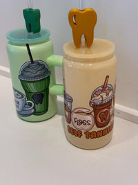 Teeth Obsessed dental drinkware tooth cup tumbler with tooth design, ideal for dental assistant or hygienist gifts.