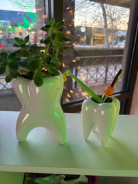 Ceramic molar-shaped vase from Teeth Obsessed, decorative dental-themed ceramic vase for floral arrangements or display.