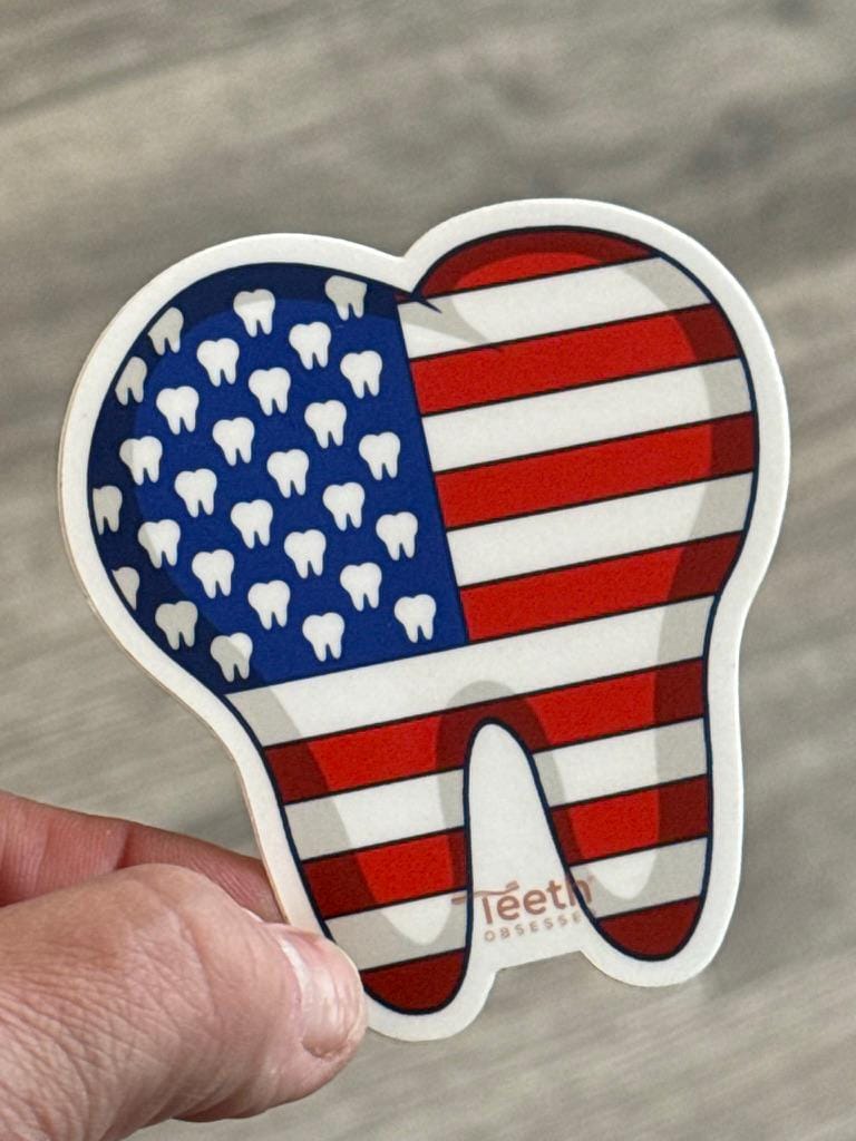 4th of July Dental Stickers, Tooth Stickers,Teeth Stickers, Tooth Flag, Dental Hygienist, Red White and Blue Sticker, Dental Flag