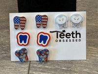 Teeth Earrings, Dental Earrings, Tooth Earrings, 4th of July, Flag Teeth, Dental Assistant, Tooth Studs, Dental Hygiene Gift