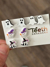Dental Halloween Earrings, Tooth Earrings, Dental Pumpkin, Pumpkin Teeth, Mummy Tooth Earrings, Dental Witch