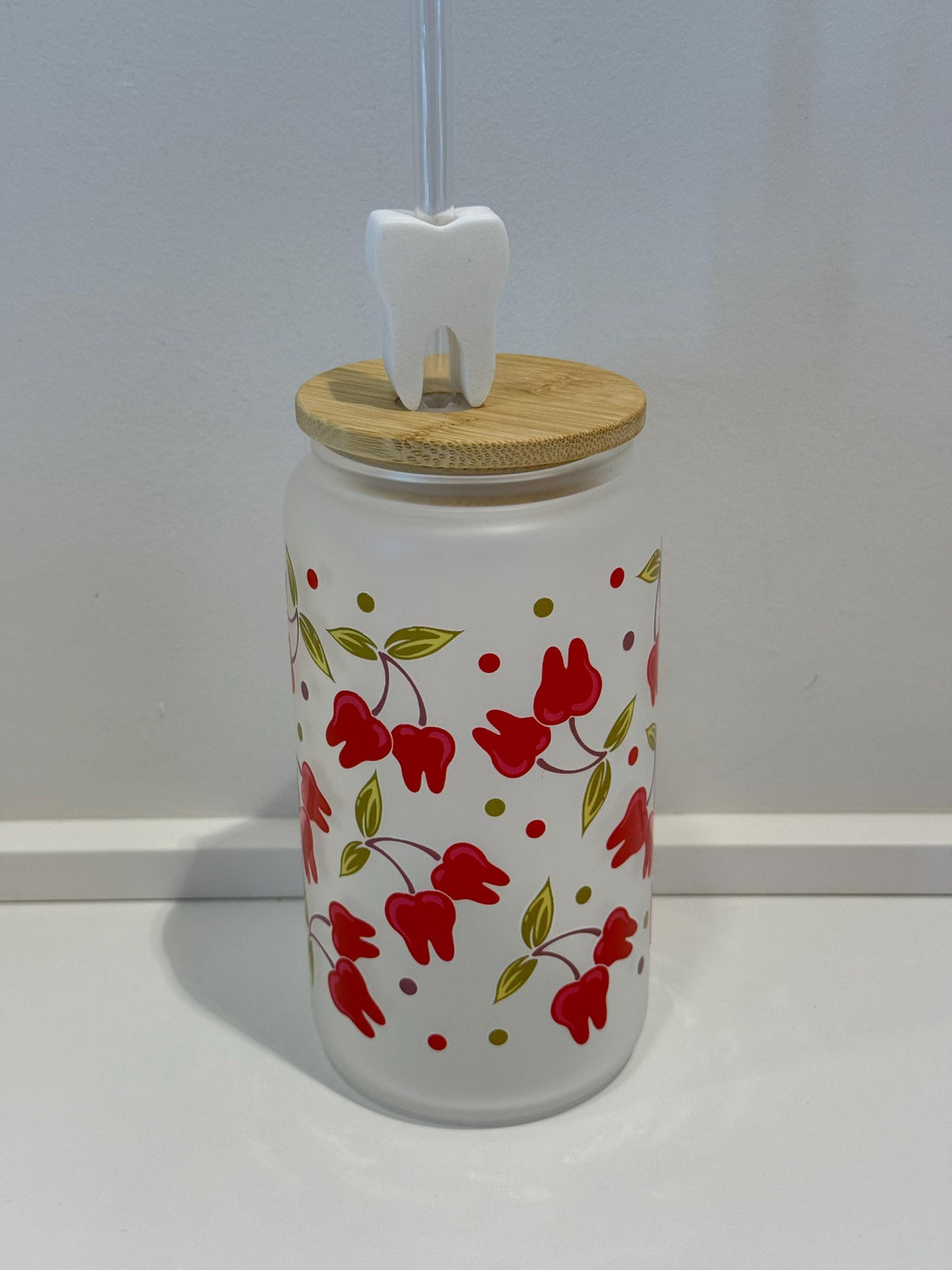 Libbey Tooth Cherry & Lips Glass | Dental Libbey Cup | Tooth Straw Topper Option | Cute Dental Gift | Valentine Drinkware