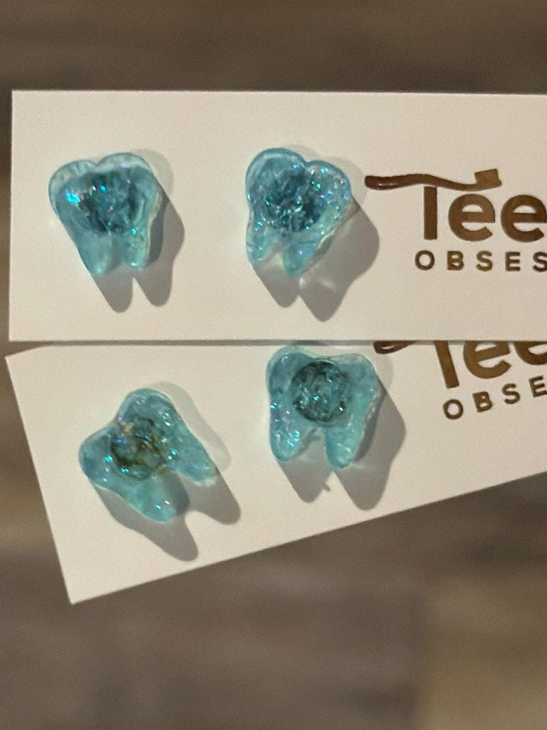 Turquoise Tooth Earrings, Dental Earrings, Teeth Studs, Dental Gift, Dental Grad