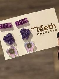 Floss Purple Tooth Earrings, Smile Dental Earrings, Teeth Studs, Dental Gift, Dental Grad