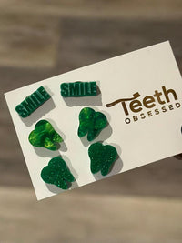 Smile Green Tooth Earrings, Smile Dental Earrings, Teeth Studs, Dental Gift, Dental Grad