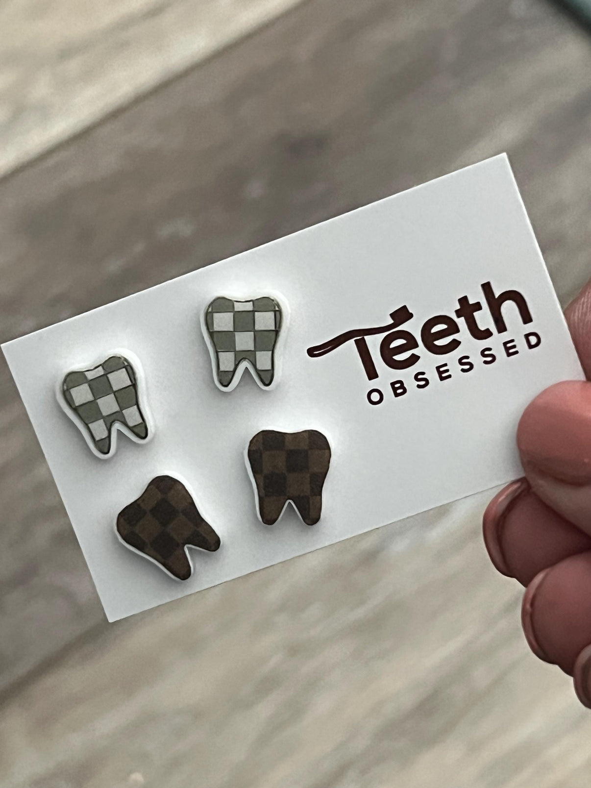Check Tooth Dental Earrings by Teeth Obsessed, featuring realistic tooth-shaped jewelry with detailed dental design.