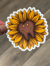 Sunflower Dental Stickers by Teeth Obsessed, colorful tooth-shaped stickers with sunflower designs for dental fun.