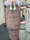 Teeth Obsessed tumbler cup with tooth-shaped toppers, featuring colorful and playful dental-themed design.