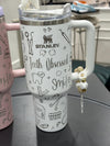 Teeth Obsessed tumbler with tooth-shaped toppers, featuring colorful design and durable cup for everyday use.