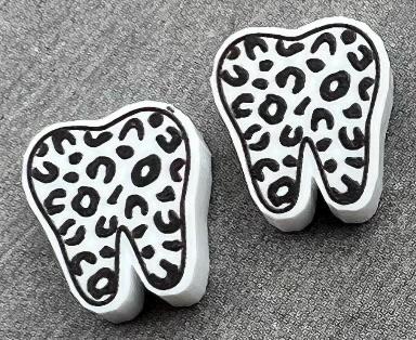 Leopard Dental Earrings, Cheetah Teeth Earrings, Tooth Earrings, Glitter Tooth Earrings, Dental Hygiene Gift Dental Assistant
