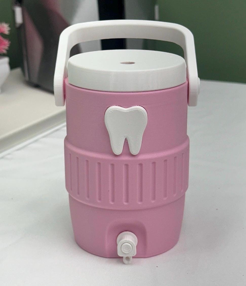 3D Printed Can Holder with Straw and Tab Opener, Pink Can Cooler with White Tooth, 12oz Soda Can Holder, Dental Gift