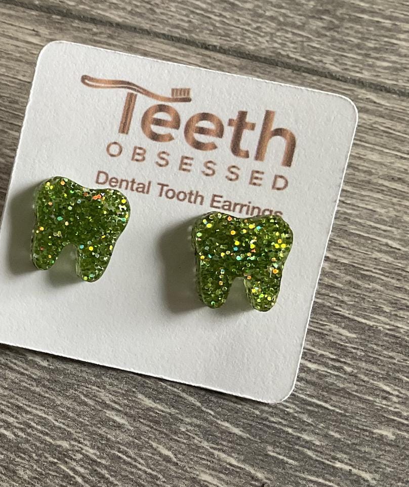 Green Tooth Earrings | Dental Earrings | Molar Earrings | Dental Assistant Gift | Hygienist Gift | Dentist Jewelry