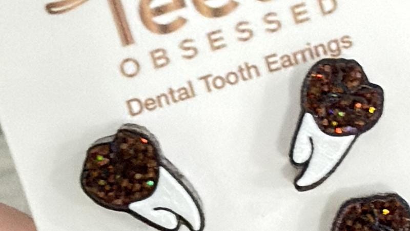 Orange Glitter Tooth Earrings, Dental Studs, Dental Gift, Molar Teeth, Molar Earrings, Dental Assistant, Dental Hygiene