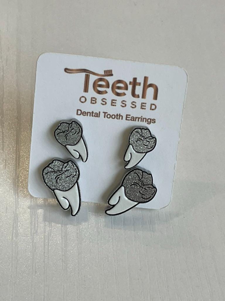 Orange Glitter Tooth Earrings, Dental Studs, Dental Gift, Molar Teeth, Molar Earrings, Dental Assistant, Dental Hygiene