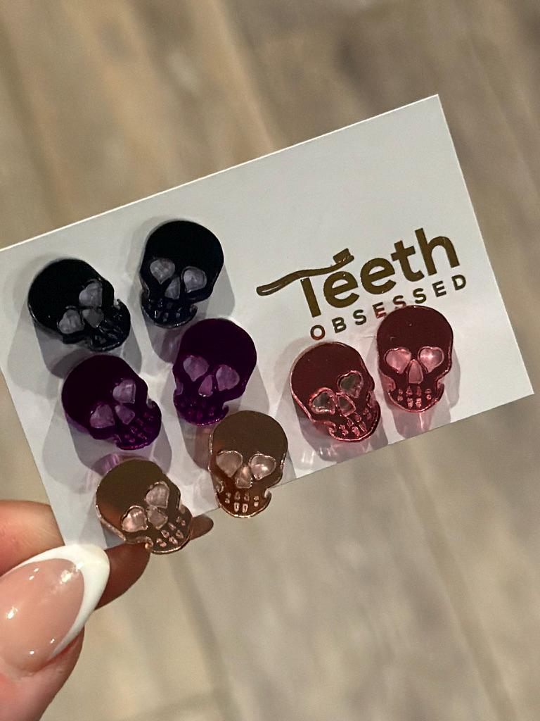 Halloween Skull Mirror Earrings | Dental Halloween Earrings | Spooky Tooth Earrings | Dentist Hygienist Dental Assistant Gift