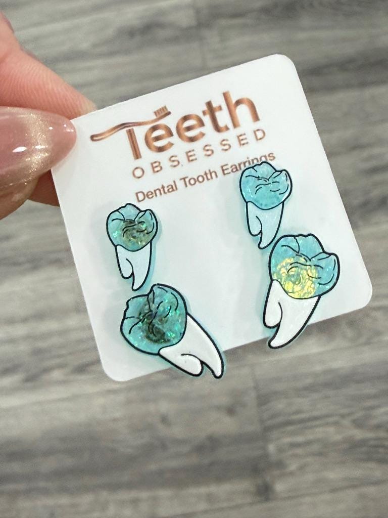 Turquoise Glitter Tooth Earrings, Dental Studs, Dental Gift, Molar Teeth, Molar Earrings, Dental Assistant, Dental Hygiene