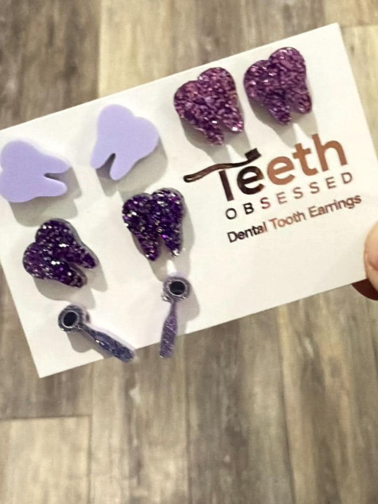Purple Tooth Stud Earrings: Dental Hygiene Gift