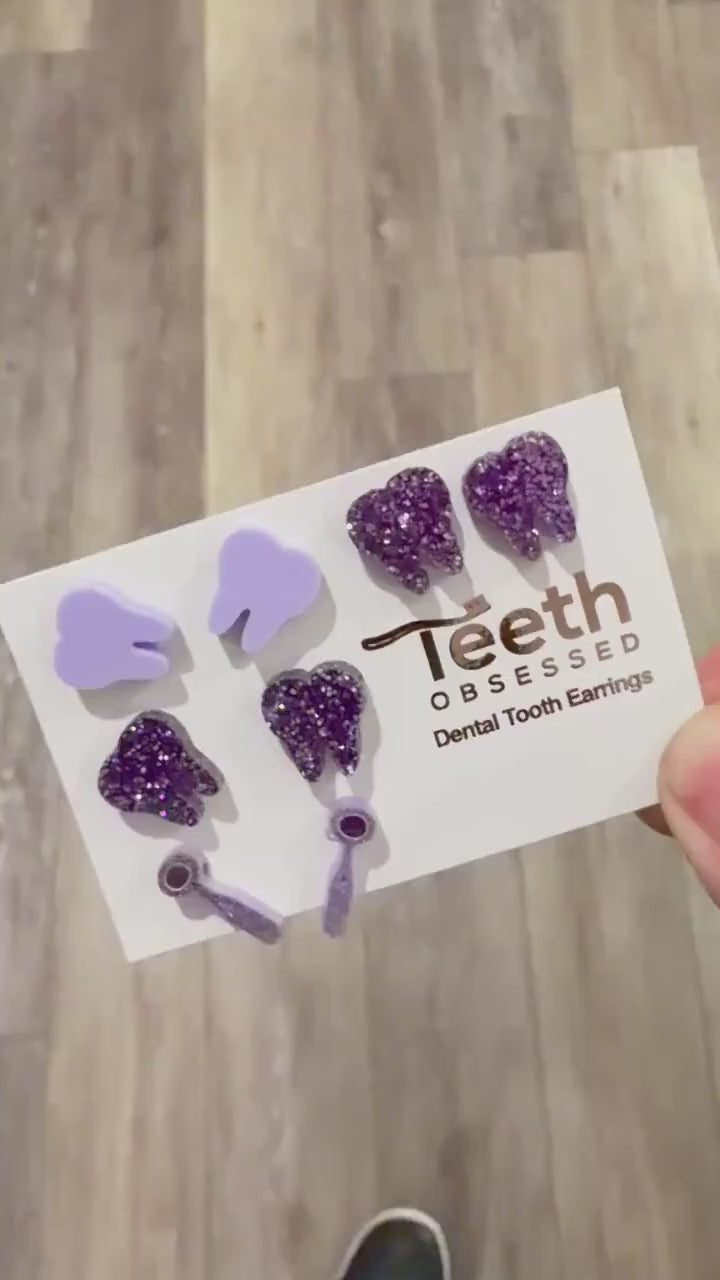 Purple Tooth Stud Earrings: Dental Hygiene Gift
