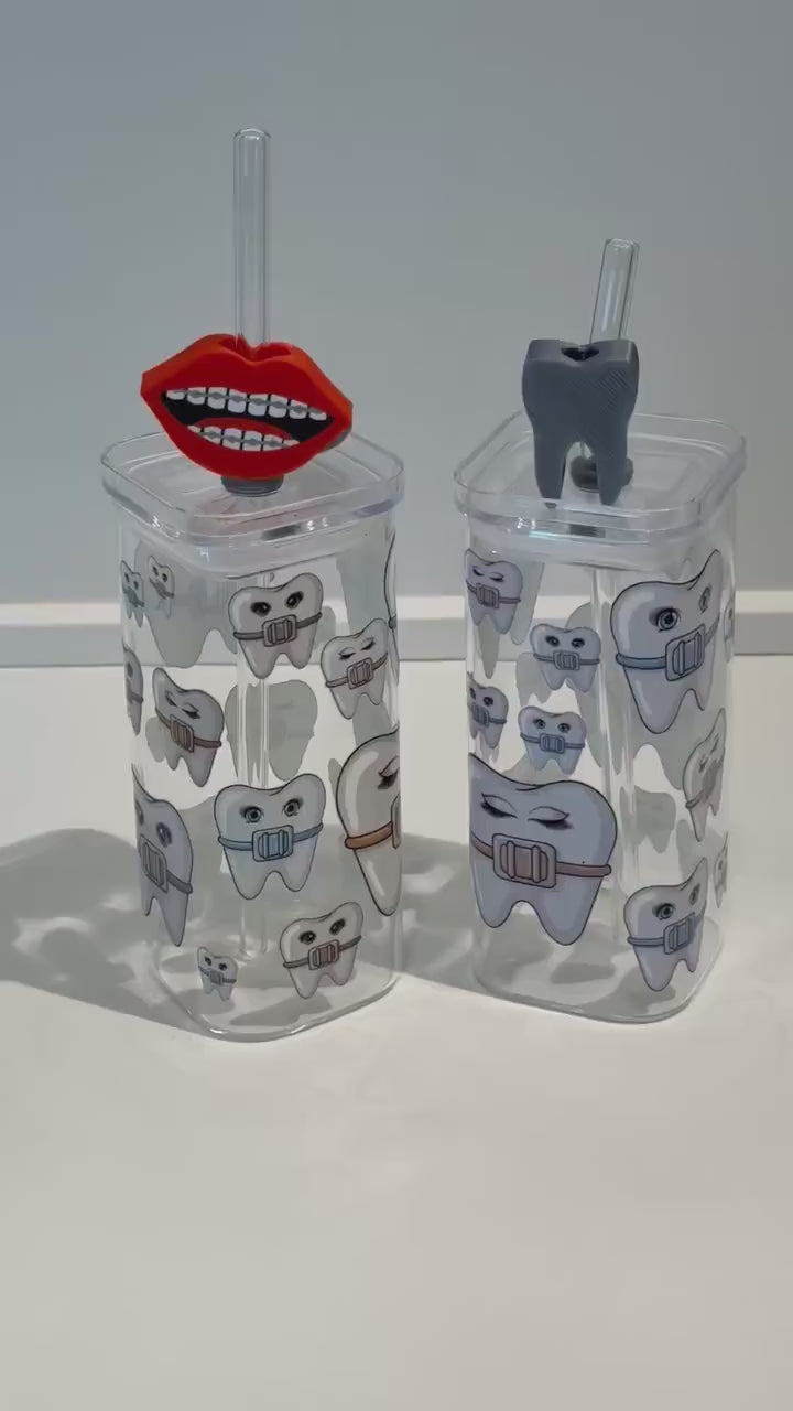 Ortho Tooth Glass Cup & Braces Straw Topper | Dental Glass | Orthodontic Tooth Cup | Dental Assistant Gift | Dentist Gift | Dental Tumbler